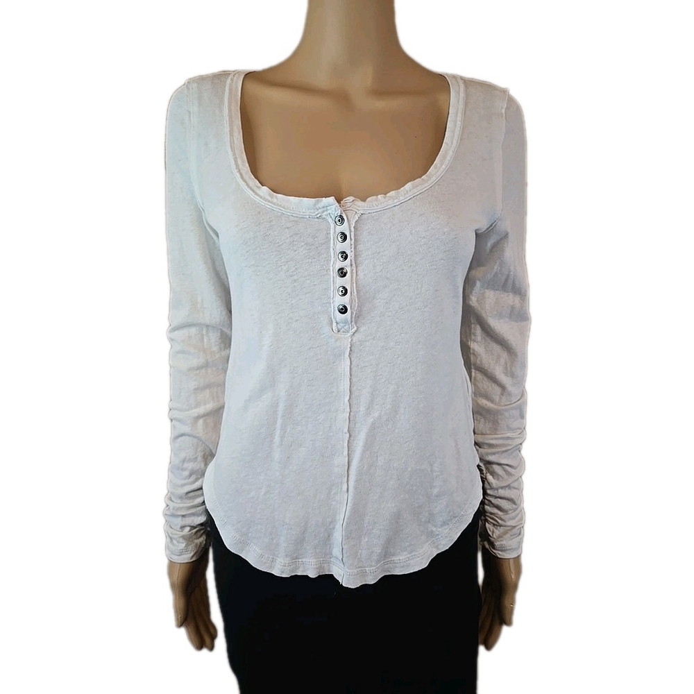 Pilcro Linen Cotton Henley Top White Long Sleeve Anthropologie Women S - Picture 3 of 10